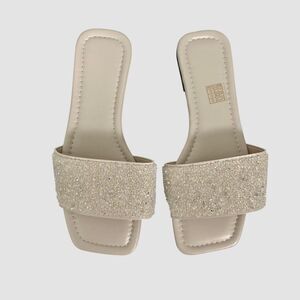 Cream Nude Glam Sparkle Rhinestone Embellished Slide Sandals EU 39 / US 8.5